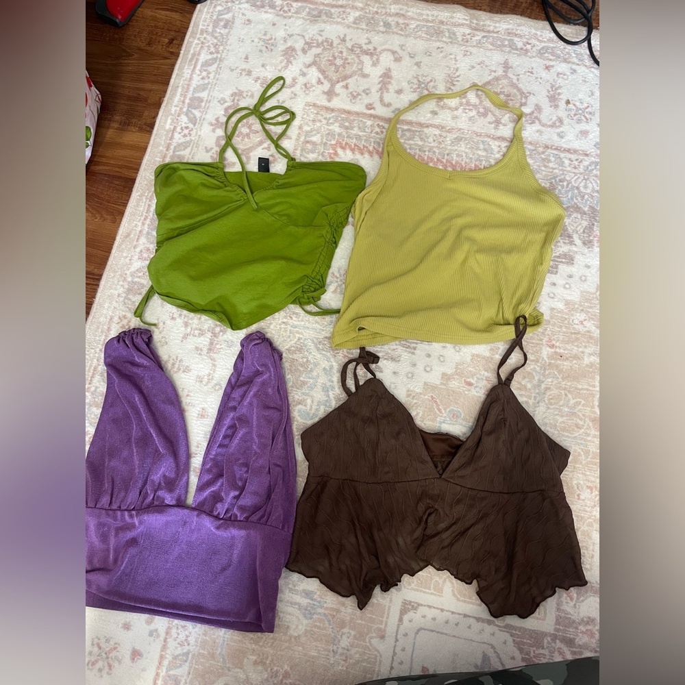 Going Out Tops Bundle Green, Brown and Purple Women's Tops Set all size Large